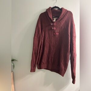 Duluth Trading Co. Men's Brigadier Shawl Collar Sweater in burgundy wool-blend